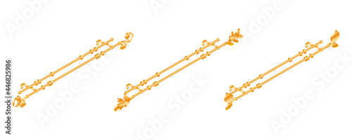 Vector illustration cornice for curtains isolated on white background. Set of realistic metal curtain rods and accessories icons in flat cartoon style. New curtain pole with rings for interior design.