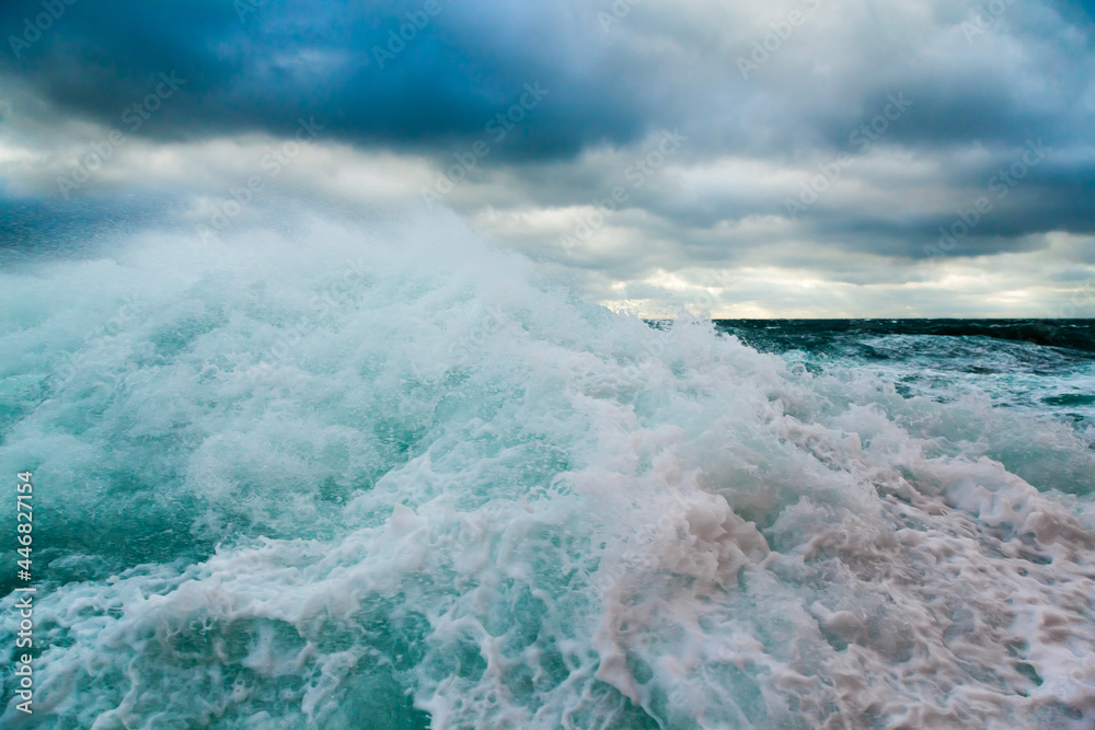 A storm in the ocean. Storm waves in the open ocean.