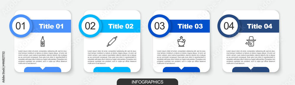 Set line Bottle of olive oil, Rolling pin, and Pinocchio. Business infographic template. Vector Set line Bottle of olive oil, Rolling pin, and Pinocchio. Business infographic template. Vector