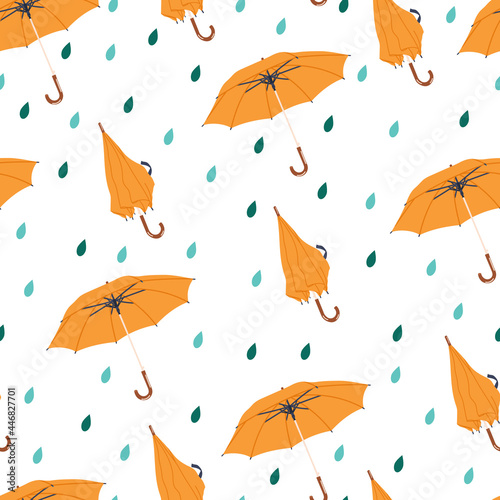 Autumn seamless pattern with rain and umbrella. Vector illustration.