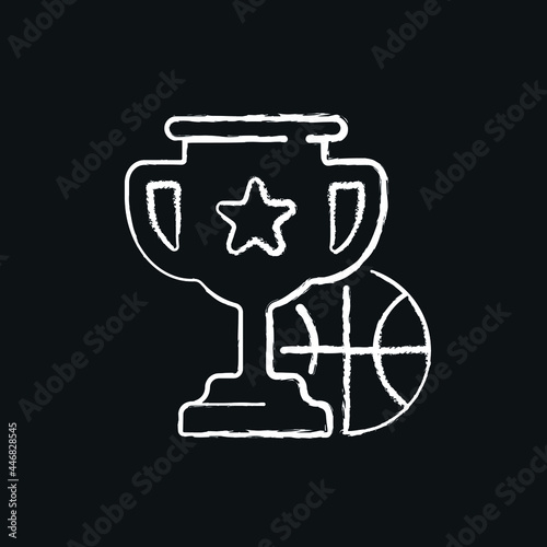 Trophy with ball chalk icon. Basketball. Vector black illustration