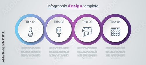 Set line Guitar, Microphone, Pan flute and Drum machine. Business infographic template. Vector