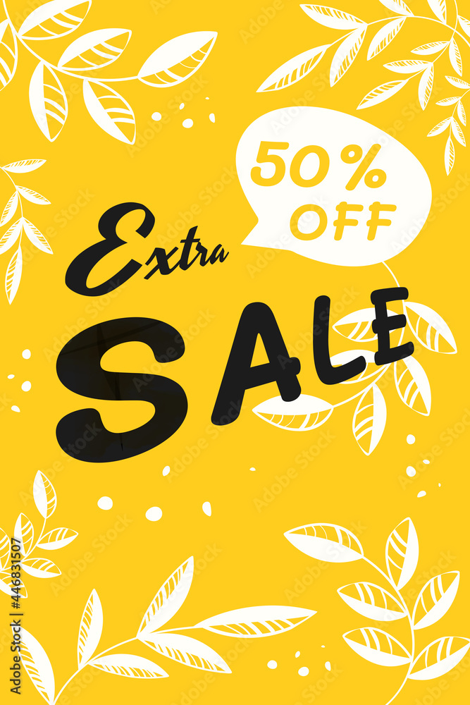 Extra Sale Flyer. Bright Yellow Background. White Decorative Elements. Extra Sale Flyer. Bright Yellow Background. White Decorative Elements.