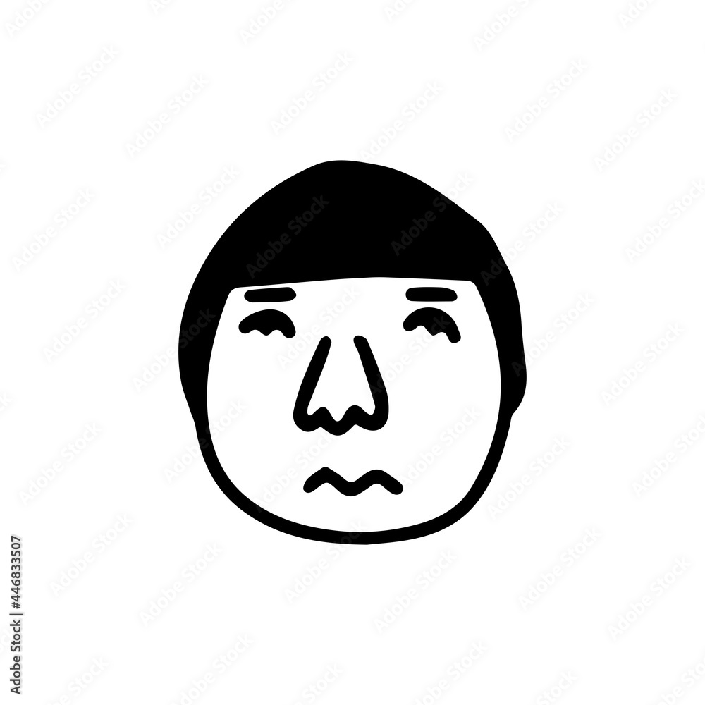 Doodle sad guy face. Black and white vector isolated illustration single logo. Student or teenage Doodle sad guy face. Black and white vector isolated illustration single logo. Student or teenage