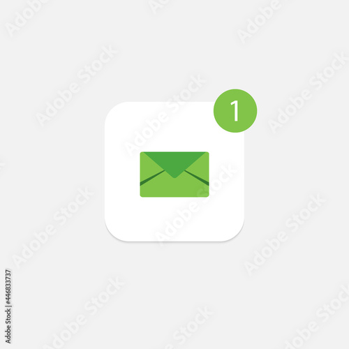 Messenger application icon. Logo for Chat app. Logotype with letter and one new notice. Green. Flat design. Eps 10