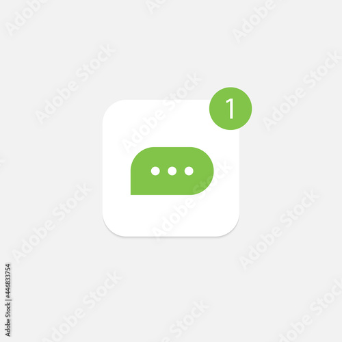 Messenger application icon. Logo for Chat app. Logotype with chatting and one new notice. Green. Flat design. Eps 10 photo
