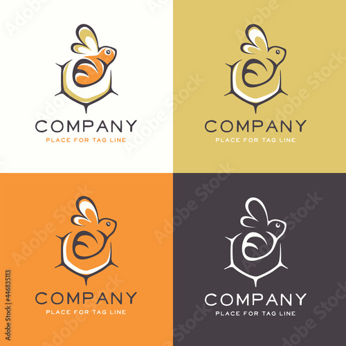 Bee in honeycomb. Logo for honey farm, beeswax products or organic shop