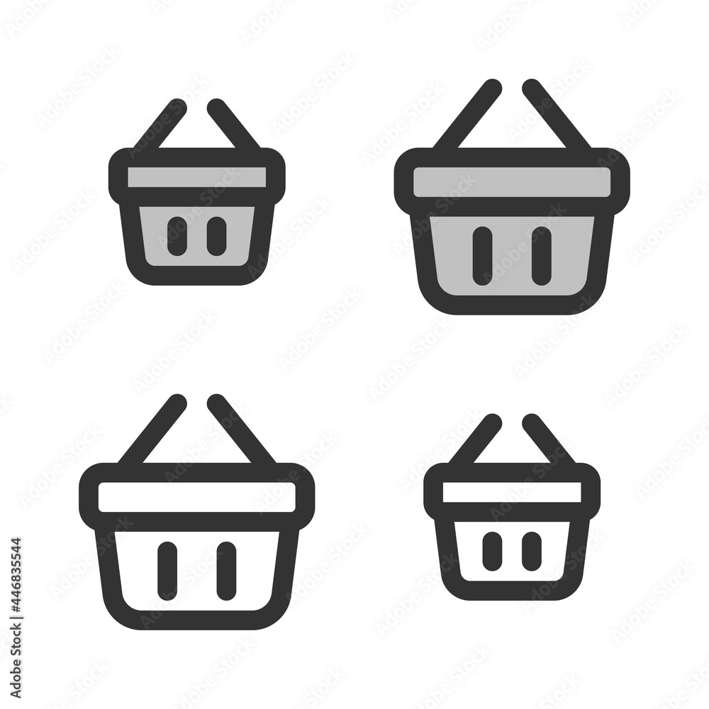 Pixel-perfect icon of shopping basket built on two base grids of 32x32 and 24x24 pixels for easy scaling. The initial line weight is 2 pixels. In two-color and one-color versions. Editable strokes Pixel-perfect icon of shopping basket built on two base grids of 32x32 and 24x24 pixels for easy scaling. The initial line weight is 2 pixels. In two-color and one-color versions. Editable strokes