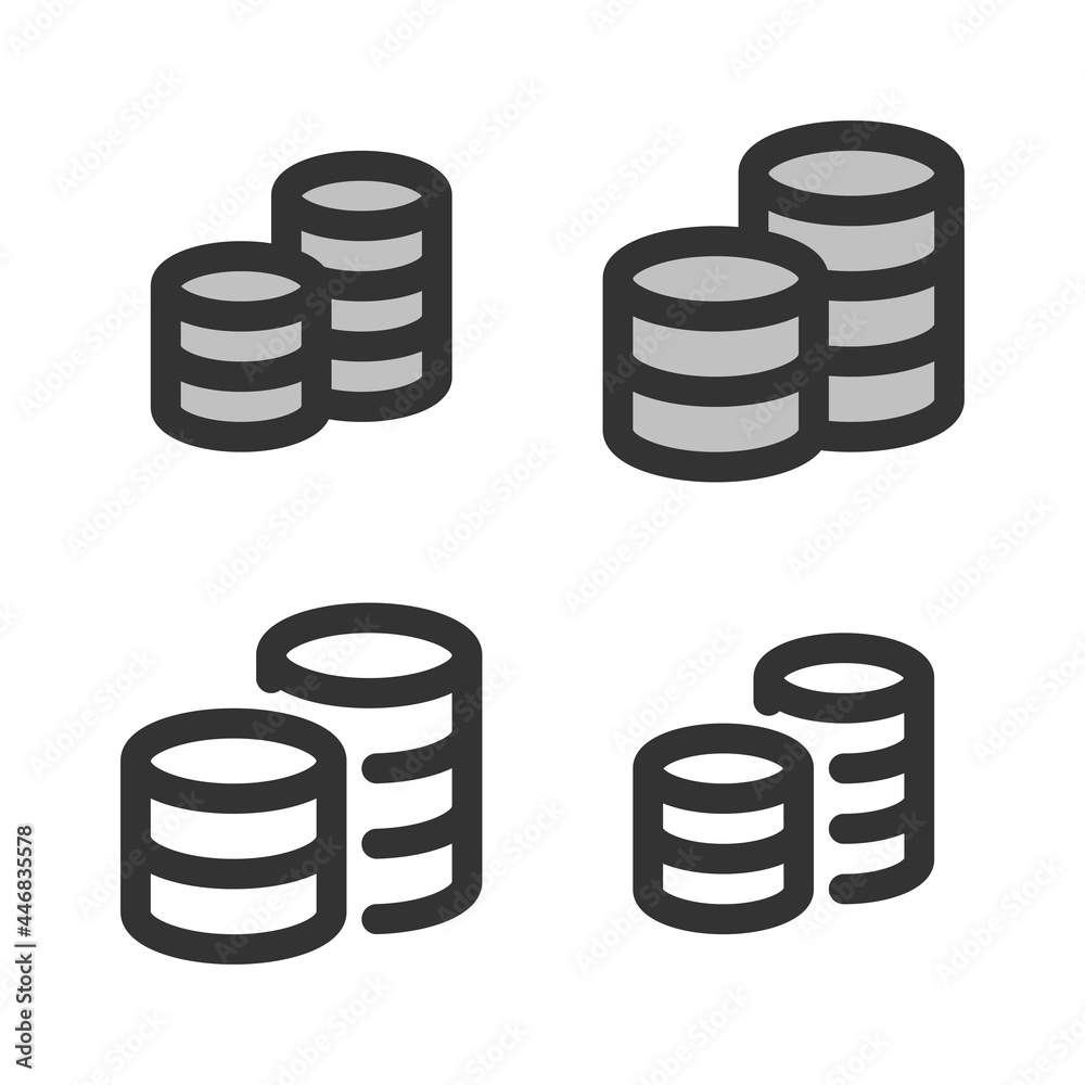 Pixel-perfect linear icon of coins stack built on two base grids of 32 x 32 and 24 x 24 pixels. The initial base line weight is 2 pixels. In two-color and one-color versions. Editable strokes Pixel-perfect linear icon of coins stack built on two base grids of 32 x 32 and 24 x 24 pixels. The initial base line weight is 2 pixels. In two-color and one-color versions. Editable strokes