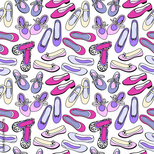 Ballet shoes seamless pattern. Fashion background for sale or shopping ad