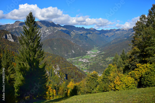 Some small towns near Lago di Ledro and their surrounding mountains. Fantastic view from Monte Corno. Trentino, Italy.