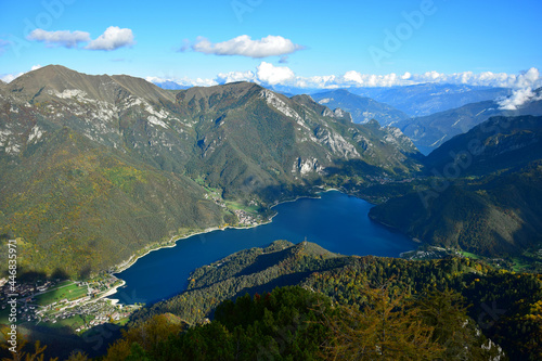 Fototapeta Naklejka Na Ścianę i Meble -  Lago di Ledro and its surrounding mountains. Fantastic view from Monte Corno. Trentino, Italy.