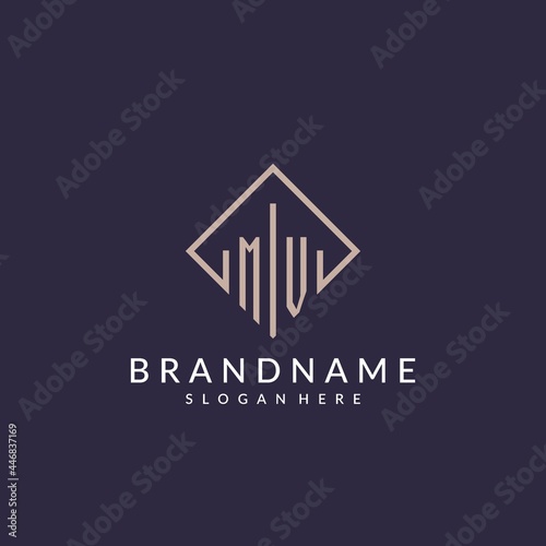 MV initial monogram logo with rectangle style design