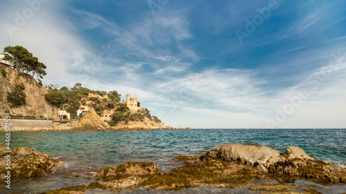 Lloret de Mar Castell Plaja at Sa Caleta beach in costa Brava of Catalonia Spain photo