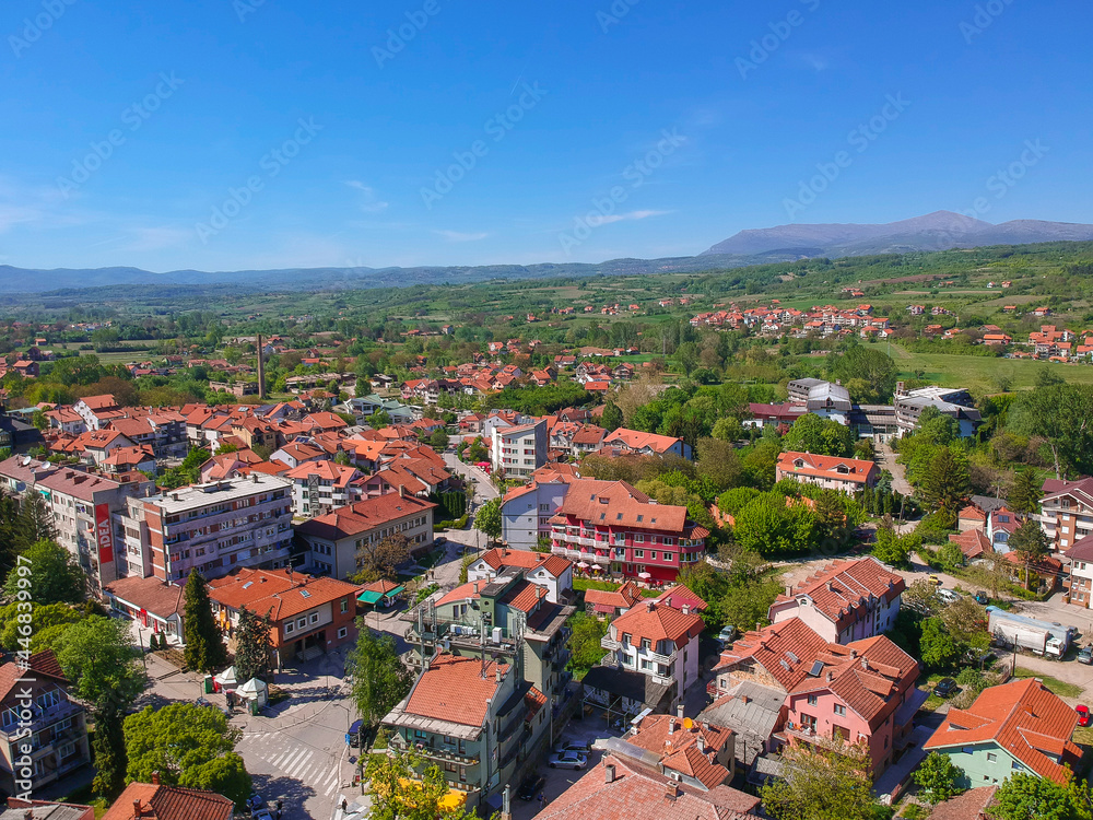 The drone view to the city of Sokobanja, Serbia