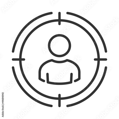 Headhunting, user icon. Target audience. Customer, client targeting. Consumer centricity. Aim people sign