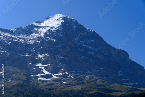 Mount Eiger on a sunny summer day seen from cable car station Grindelwald Terminal. Photo taken July 20th, 2021, Grindelwald, Switzerland. © Michael Derrer Fuchs