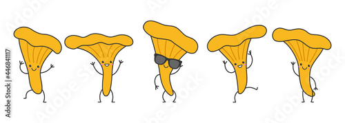 Mushrooms chanterelle smile character cartoon  happy emotions icon logo vector illustration.