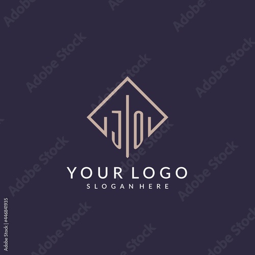 JO initial monogram logo with rectangle style design