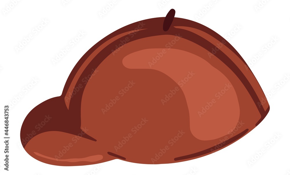 Beret cap. Autumn and winter accessory. Hand drawn vector illustration. Colored cartoon doodle of clothes. Single drawing isolated on white. Element for design, print, sticker, card, decor, wrap.