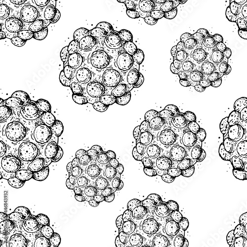 Virus seamless pattern. Biology organism background in vintage engraved style. Virus infection illustration. Hand drawn virus illustration