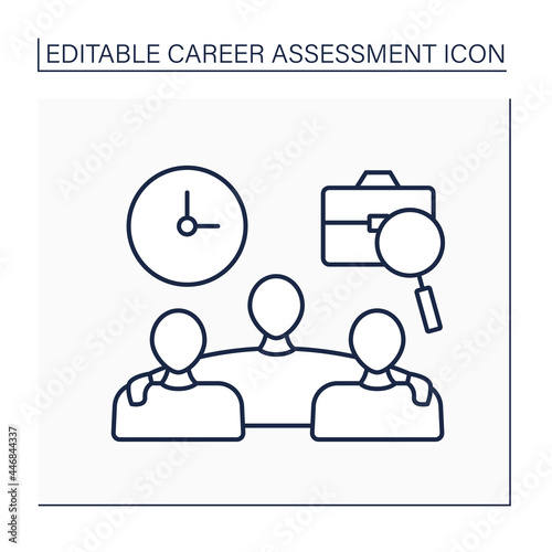 Time line icon. Team building. Spent time with colleagues. Friendly atmosphere at work. Relationships between employees. Career assessment concept. Isolated vector illustration. Editable stroke