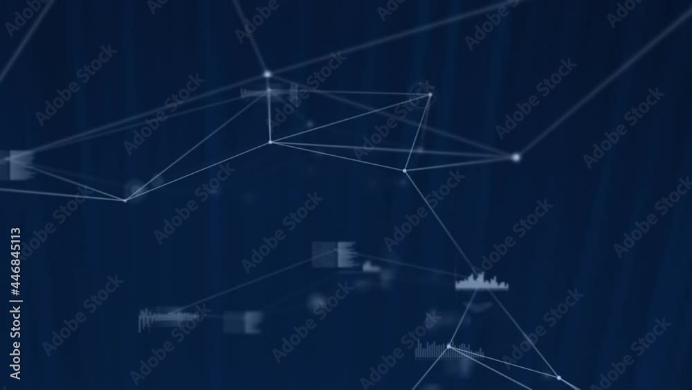 Digital animation of network of connections and data processing against blue background Digital animation of network of connections and data processing against blue background