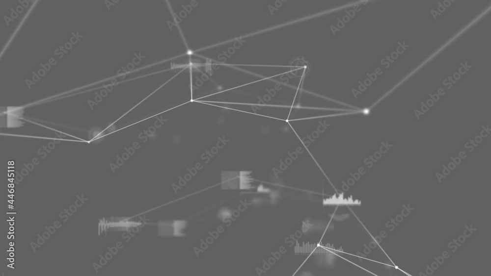Digital animation of network of connections and data processing against grey background Digital animation of network of connections and data processing against grey background