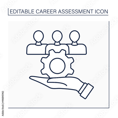 Social service line icon.Helping people. Finding job, giving support, promoting welfare of others.Career assessment concept. Isolated vector illustration. Editable stroke
