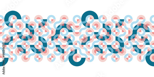 Seamless Truchet vector cyan blue and soft red Border. Geometric  pattern for wallpapers, web page backgrounds, surface textures, fashion fabric, carpet design, curtains and home decor.