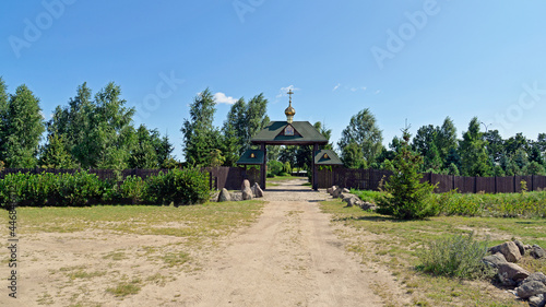 Chapels, gates, bell tower, well and other buildings in the Orthodox hermitage called Skit p.w. Antoni and Teodozjusz Pieczerski near Odrynki in Podlasie, Poland.