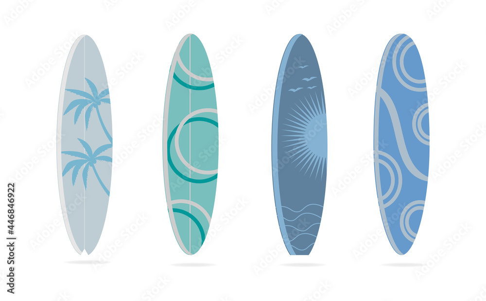set of surfboards isolated on white background. Vector illustration