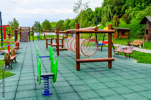 Photography Different equipment on children playground in a city park