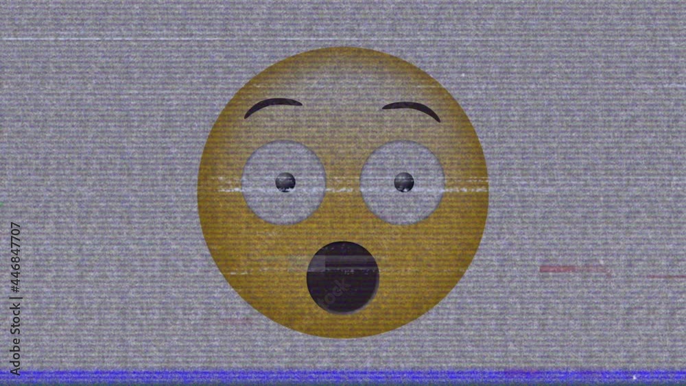 Animation of scared emoji icon over noises on screen Animation of scared emoji icon over noises on screen