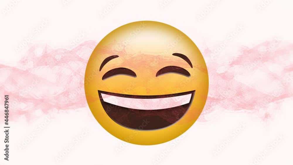 Animation of happy emoji icon over red clouds on white background Animation of happy emoji icon over red clouds on white background