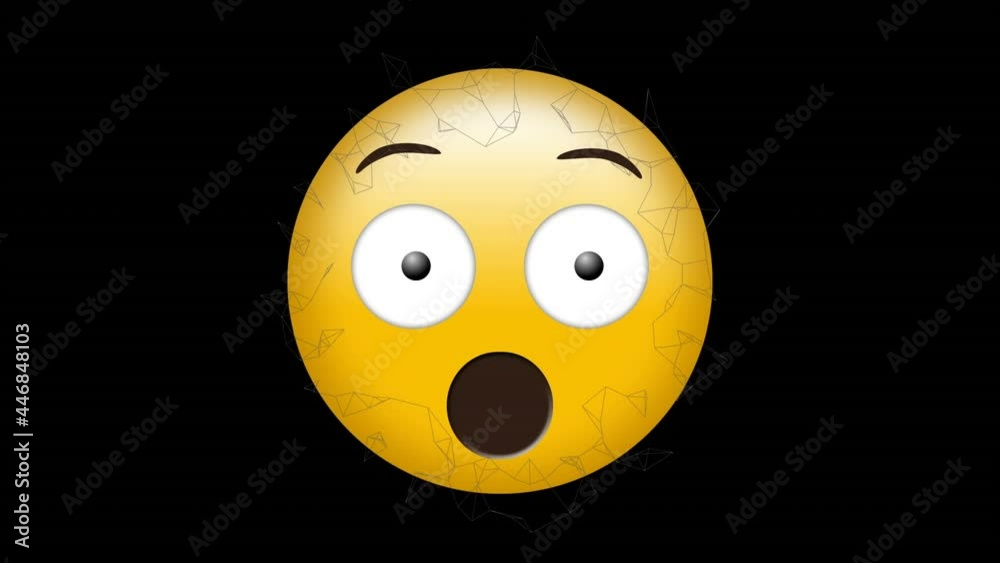 Animation of sad emoji icon over moving connections on black background Animation of sad emoji icon over moving connections on black background