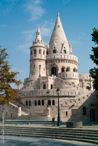 Fisherman's Bastion or Halászbástya, a Neo-Romanesque Monument in the Buda Castle District of Budapest, Hungary