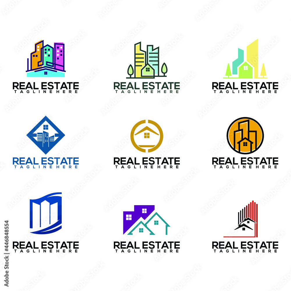 Real state modern, minimalist logo design set.
