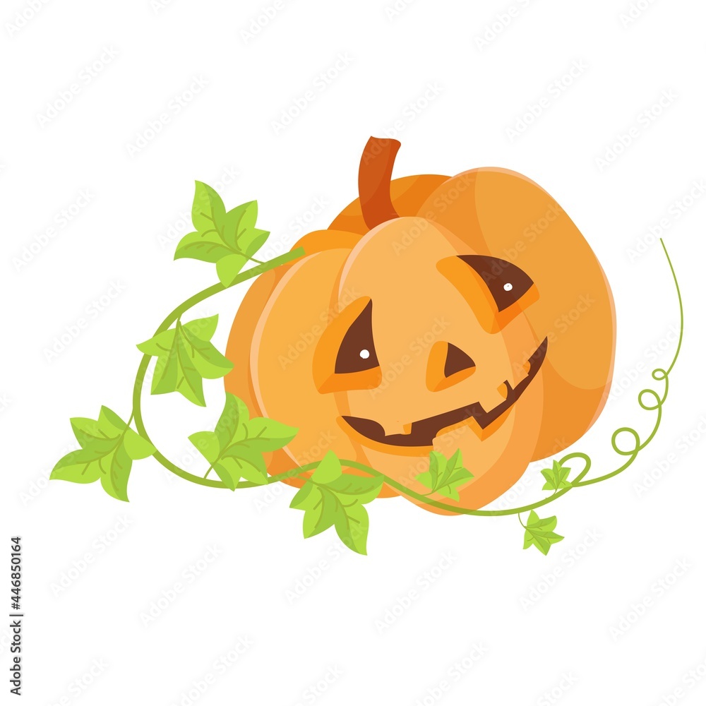 Fototapeta premium Orange pumpkin with prose eyes. Treats. An element for celebrating Halloween. Vector illustration isolated on white background.