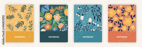 Trendy covers set. Minimalistic floral designs for notebooks, brochures, gliders and books. Template design elements. Collection of fashionable illustrations isolated on a white background.