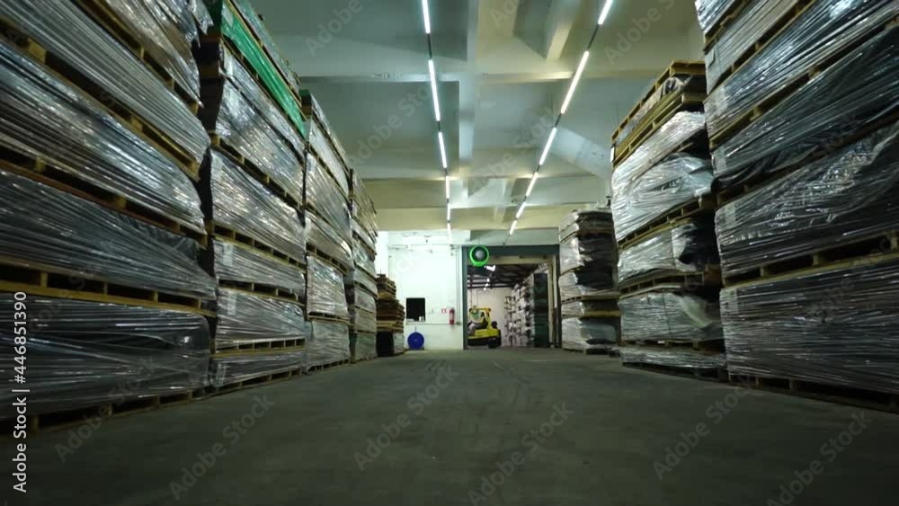 Warehouse with variety of wood for construction and repair. Wood Flooring Factory Production Line