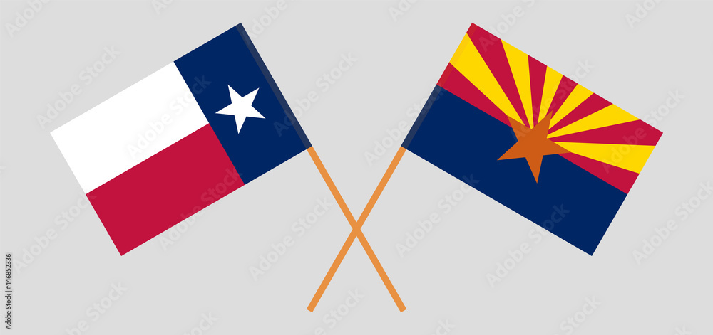 Crossed flags of the State of Texas and the State of Arizona. Official colors. Correct proportion