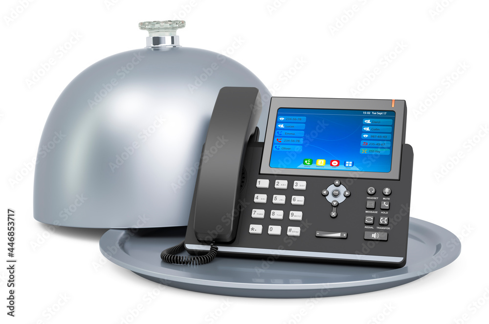 Restaurant cloche with ip phone, 3D rendering Restaurant cloche with ip phone, 3D rendering