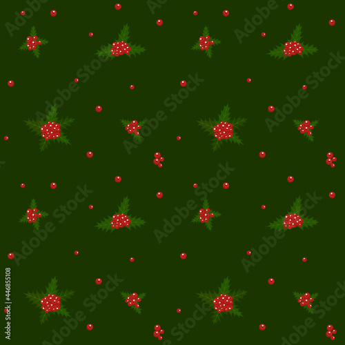 Wallpaper Mural Pattern with illustration of Christmas holly plant. Christmas symbol Torontodigital.ca