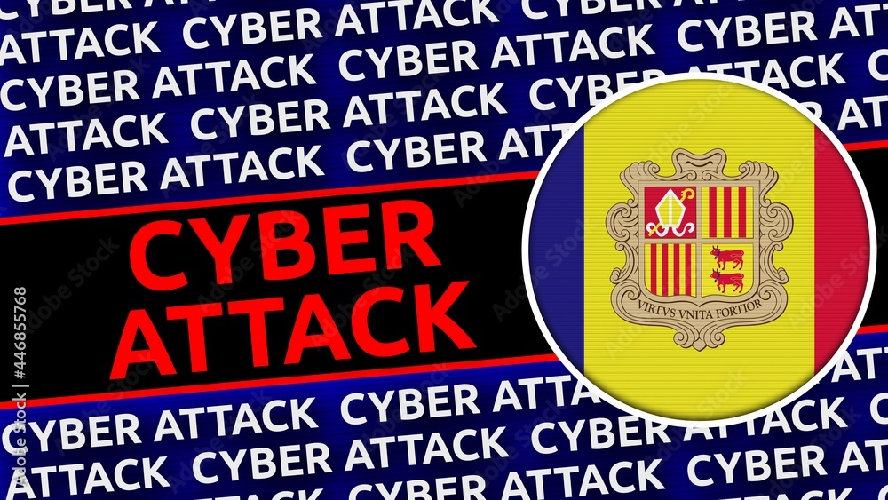 Andorra Circular Flag with Cyber Attack Titles - 3D Illustration
