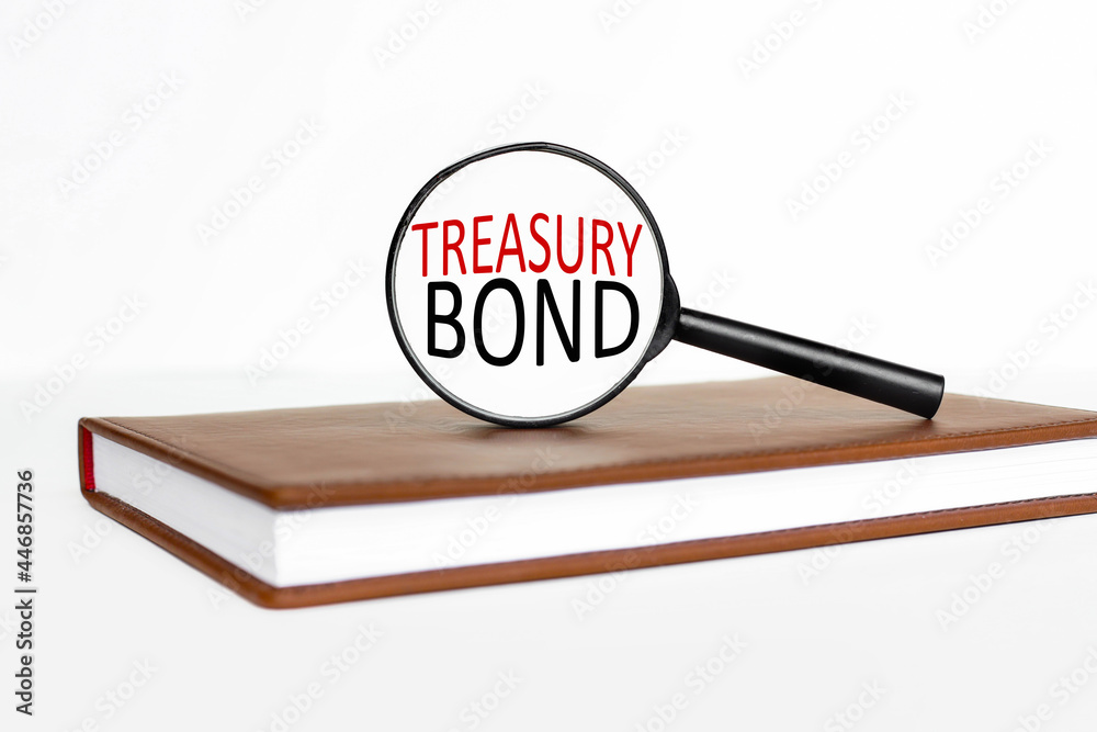 TREASURY BOND. text inside magnifier on white background TREASURY BOND. text inside magnifier on white background