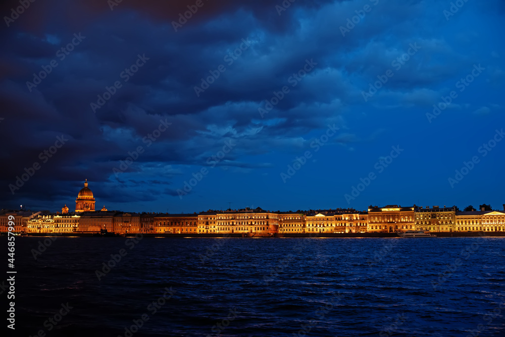 Night view of the Neva River and the Winter Palace in St. Petersburg