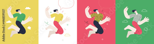 Happiness - happy people jumping in the air cheerfully