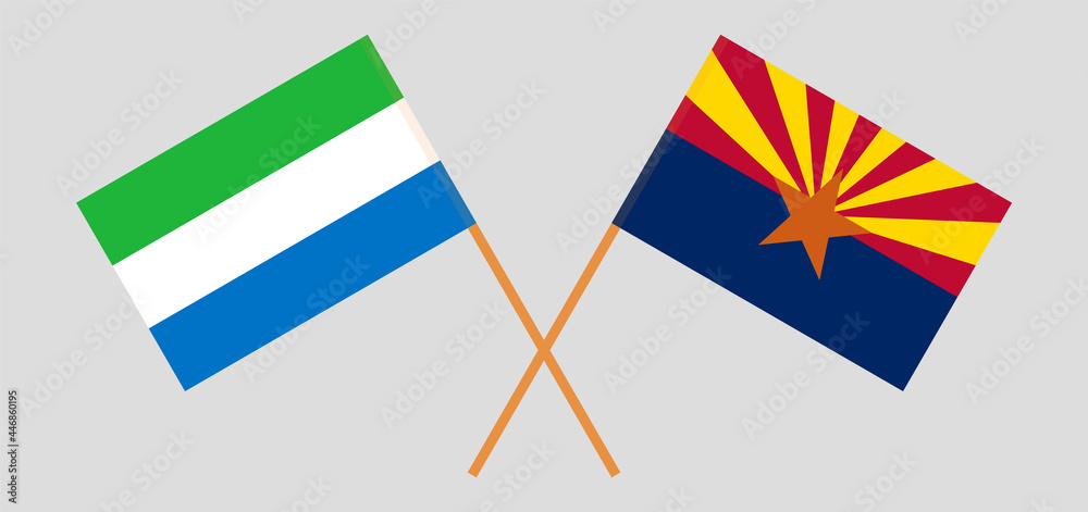 Crossed flags of Sierra Leone and the State of Arizona. Official colors. Correct proportion