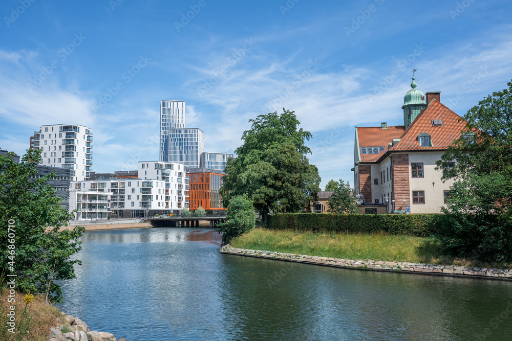 Canal view of Malmo and modern buildings - Malmo, Sweden